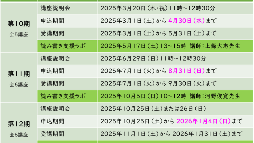 2025年 講座スケジュール